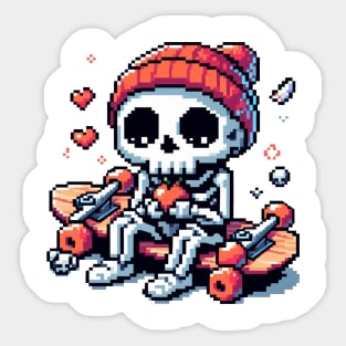 Skeleton Skateboard Pixel Sticker